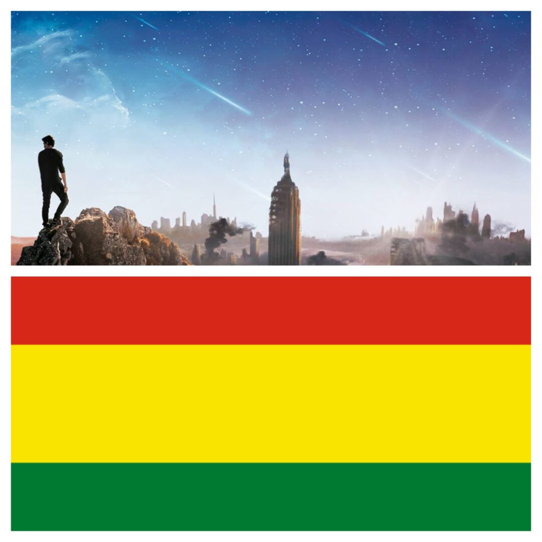 A photo collage of a performer and a flag of Bolivia