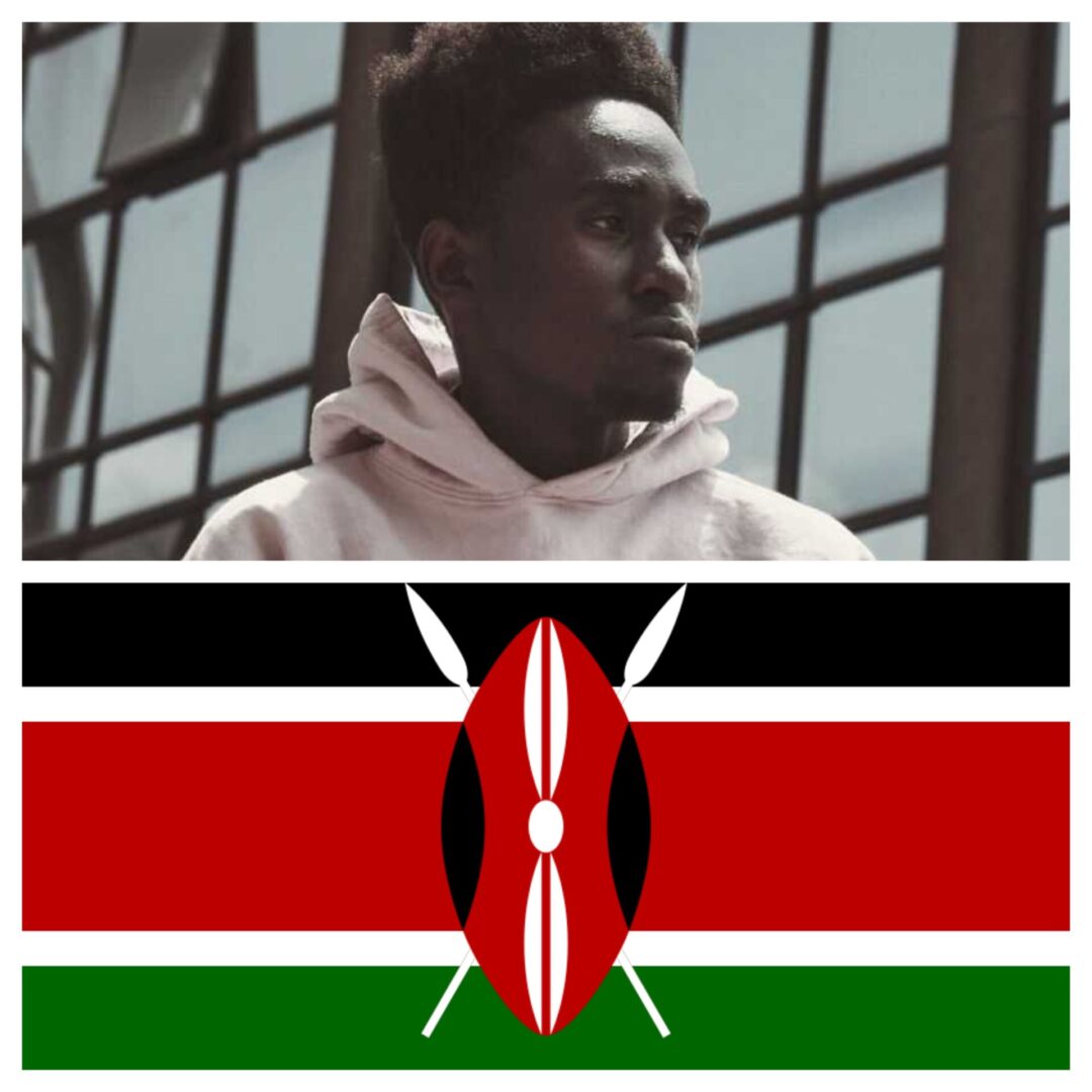 A photo collage of a performer and a flag of Kenya