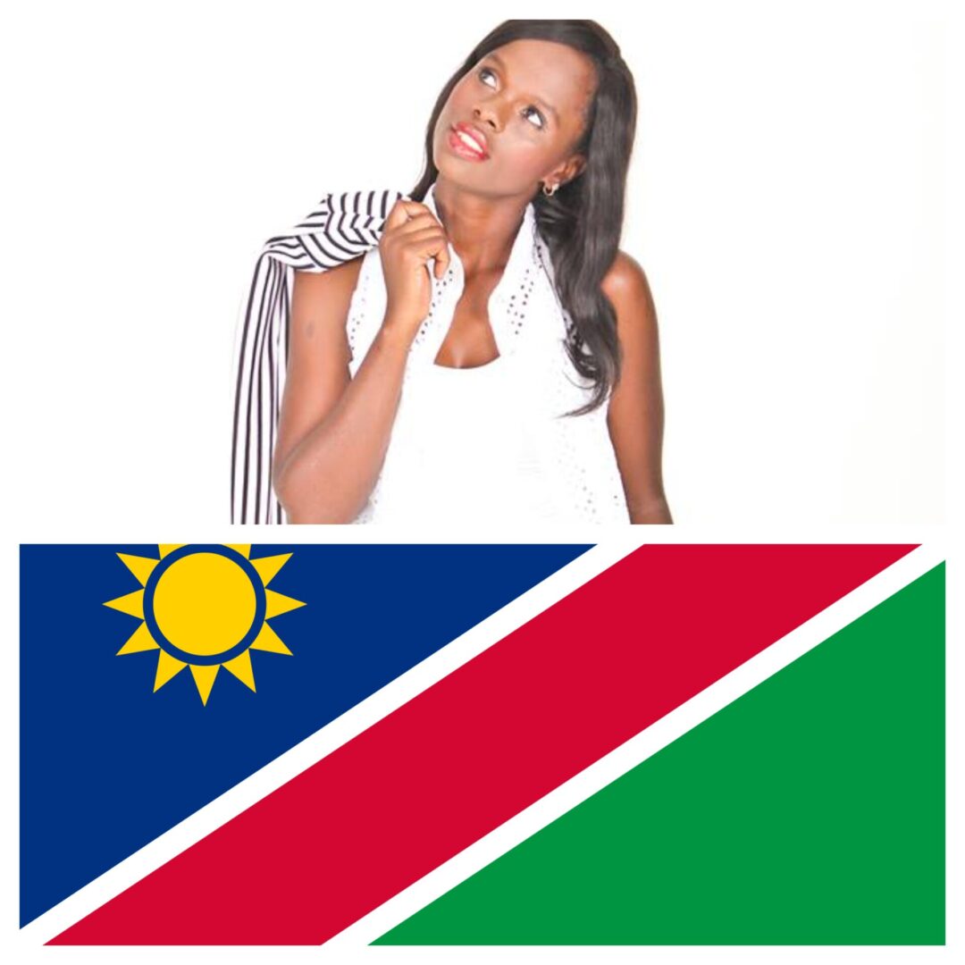 A photo collage of a performer and a flag of Namibia