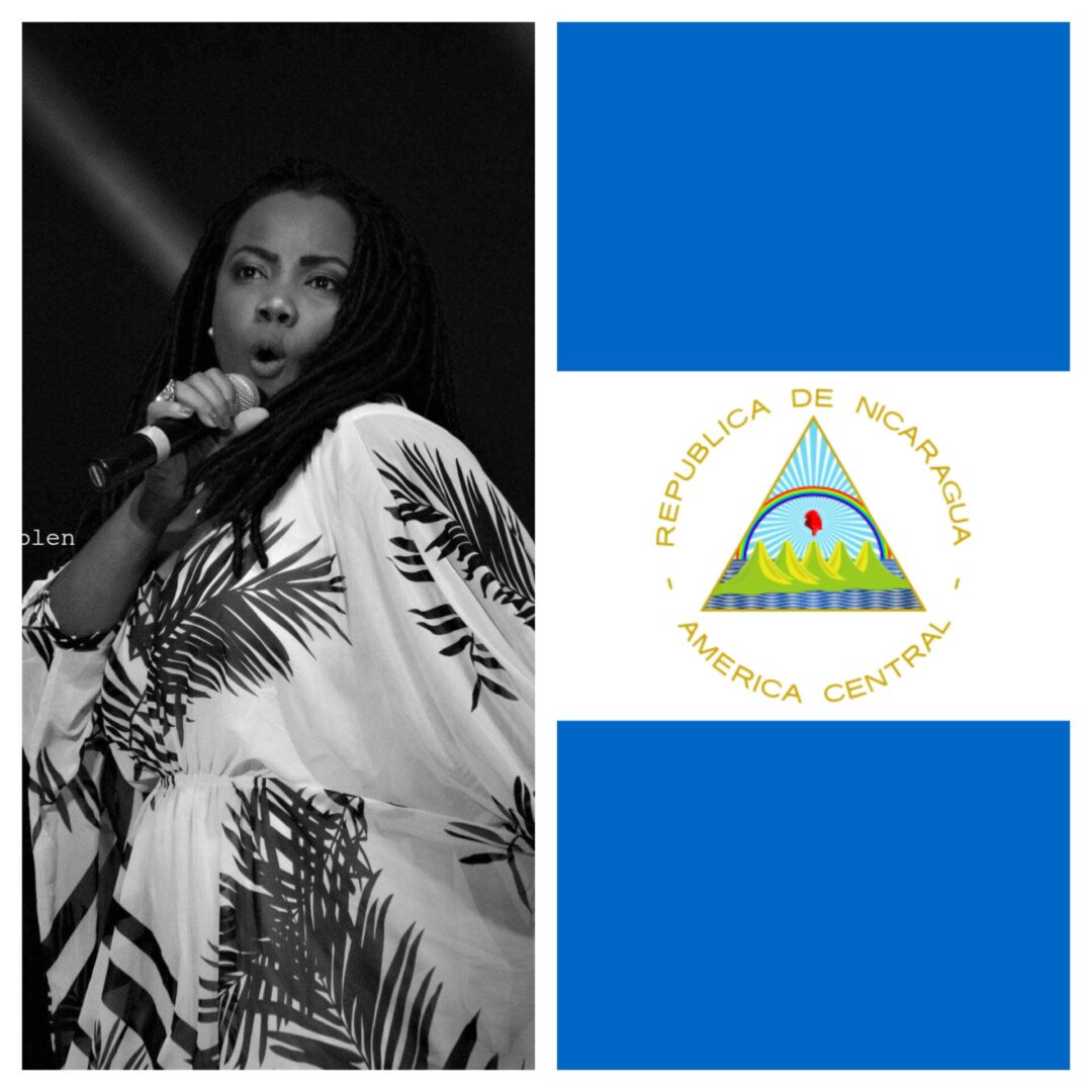 A photo collage of a performer and a flag of Nicaragua