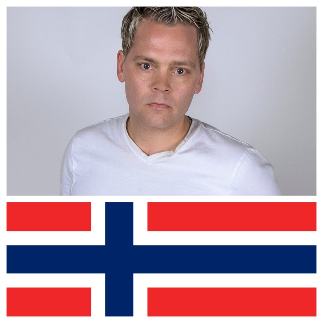 A photo collage of a performer and a flag of Norway