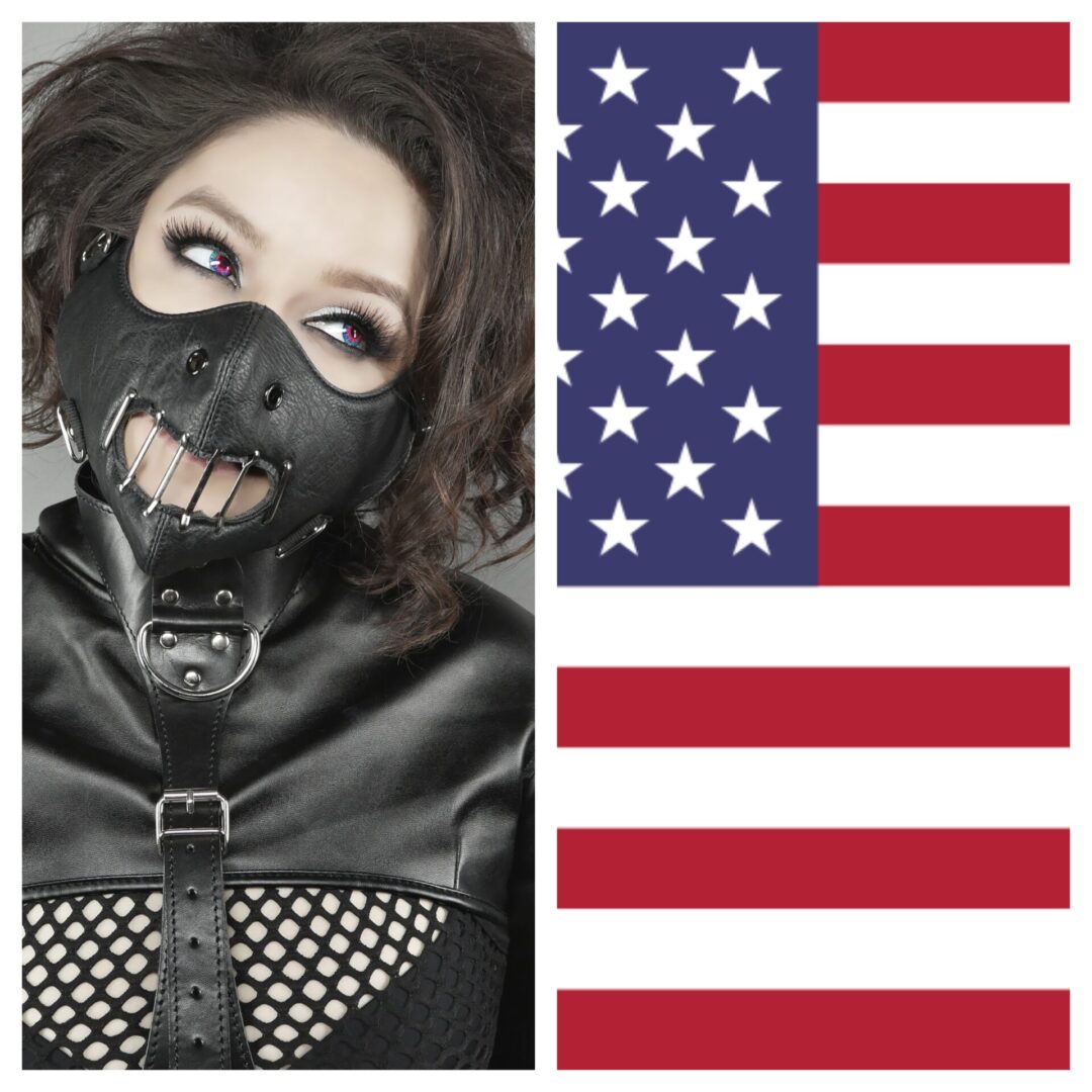 A photo collage of a performer and a flag of America